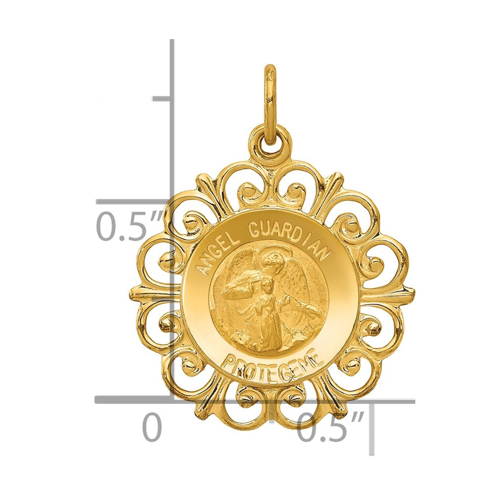 14K Gelbgold 14K Poliert/satin Spanish Schutzengel Engel Medaille Hohl Anhänger