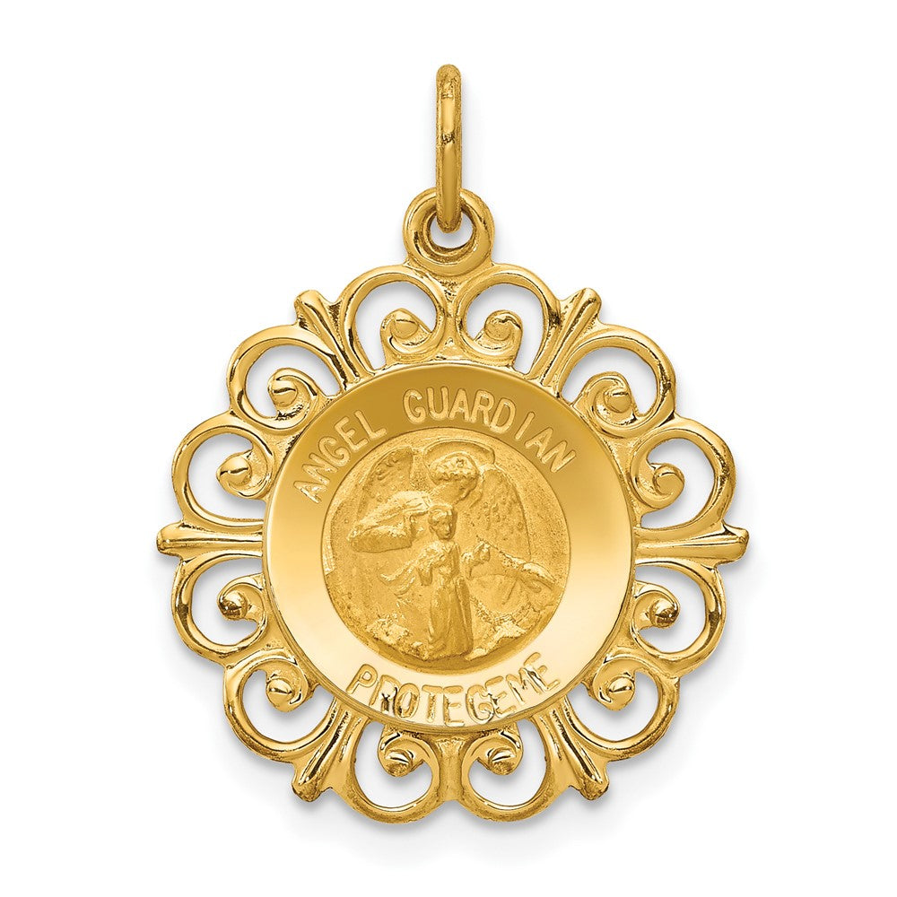 14K Gelbgold 14K Poliert/satin Spanish Schutzengel Engel Medaille Hohl Anhänger
