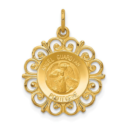 14K Gelbgold 14K Poliert/satin Spanish Schutzengel Engel Medaille Hohl Anhänger