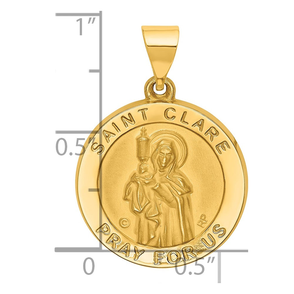 14K Gelbgold 14K Poliert/satin St. Clare Hohl Medaille Anhänger