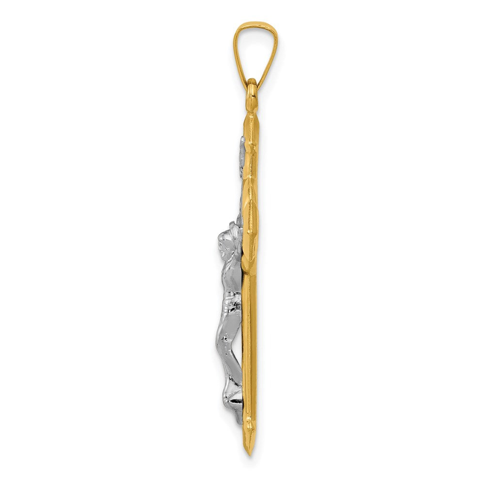 14K Gelb & Rhodium 14K mit Rhodium St. Benedict Hohl Medaille Inri Kruzifix Anhänger