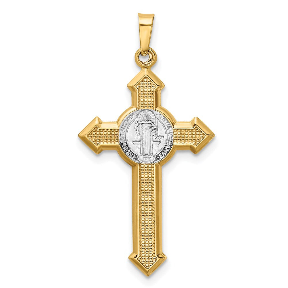 14K Gelb & Rhodium 14K mit Rhodium St. Benedict Hohl Medaille Inri Kruzifix Anhänger