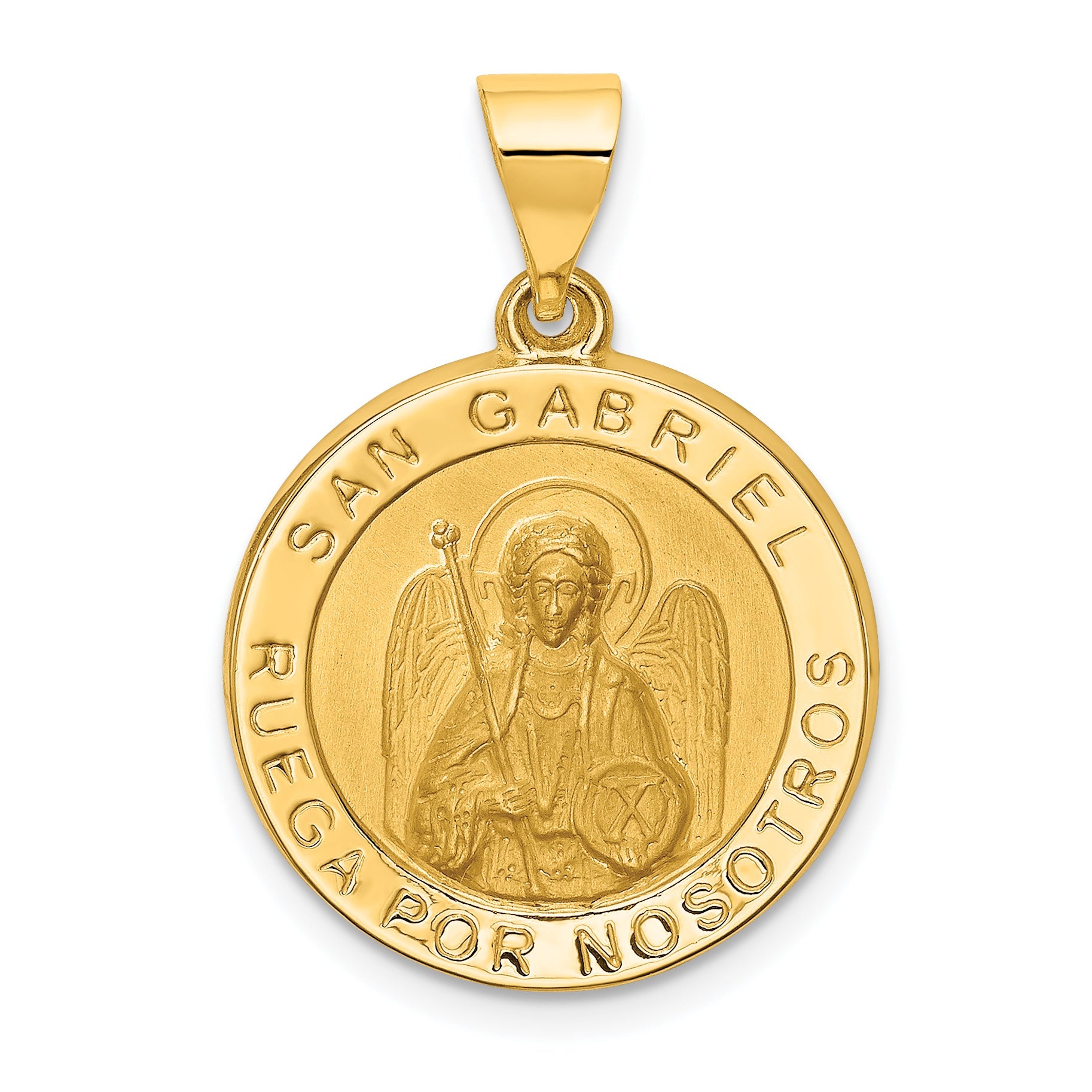 14K Gelbgold 14K Poliert/satin Hohl Spanish St. Gabriel Medaille Anhänger