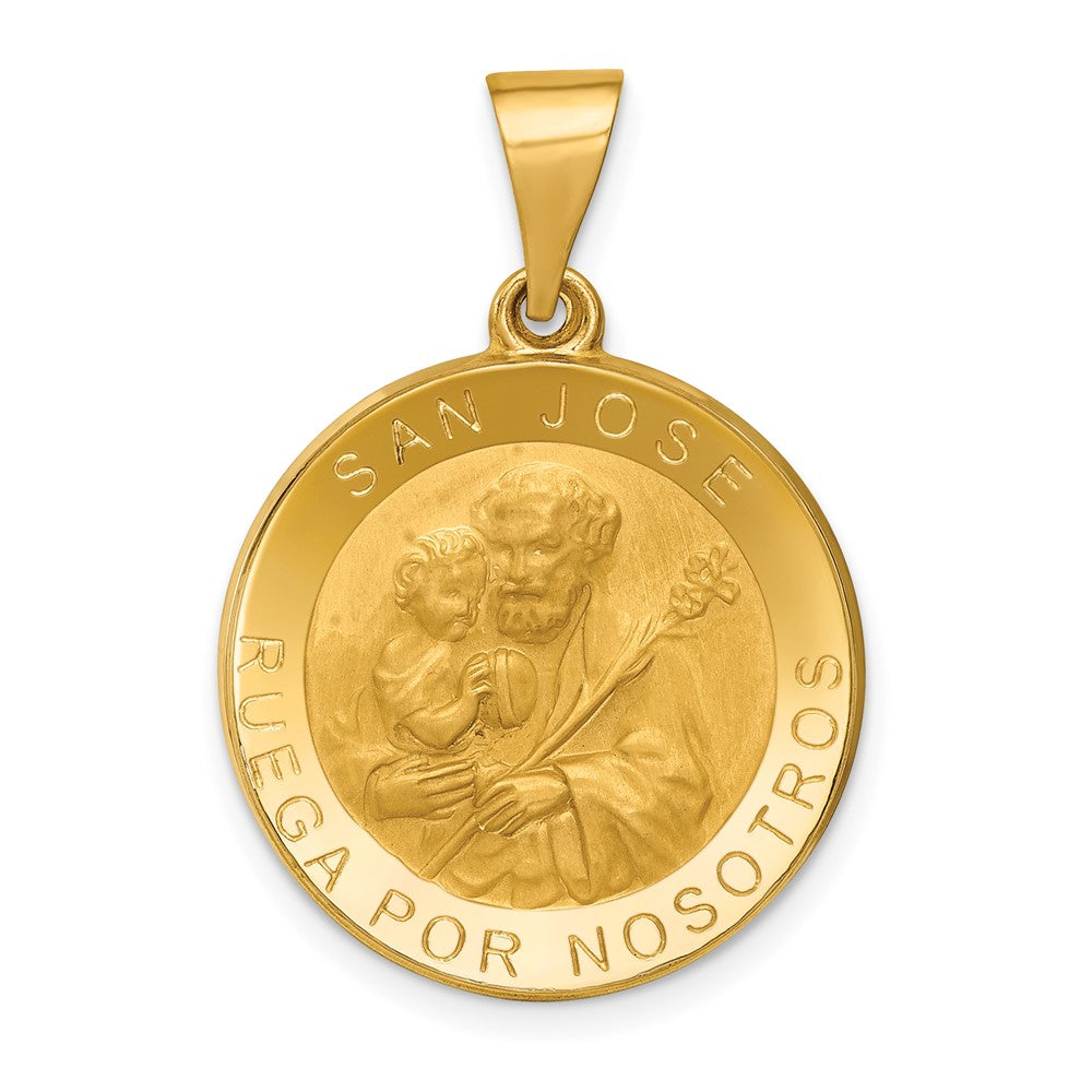 14K Gelbgold Poliert/satin Hohl Spanish San Jose Medaille Anhänger