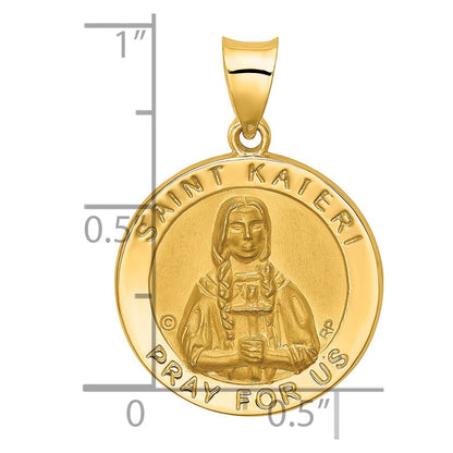 14K Gelbgold 14K Poliert / Satiniert St. Kateri Hohl Medaille Anhänger
