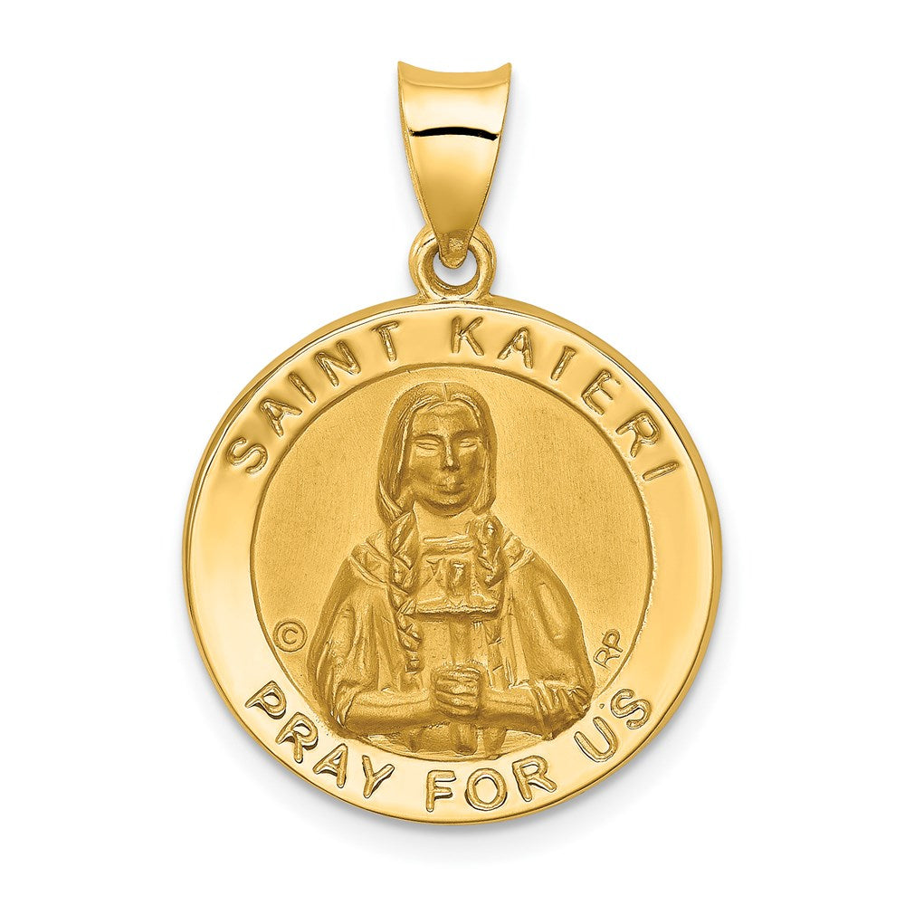 14K Gelbgold 14K Poliert / Satiniert St. Kateri Hohl Medaille Anhänger