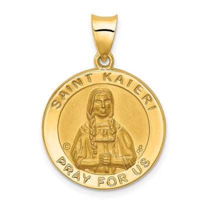 14K Gelbgold 14K Poliert / Satiniert St. Kateri Hohl Medaille Anhänger