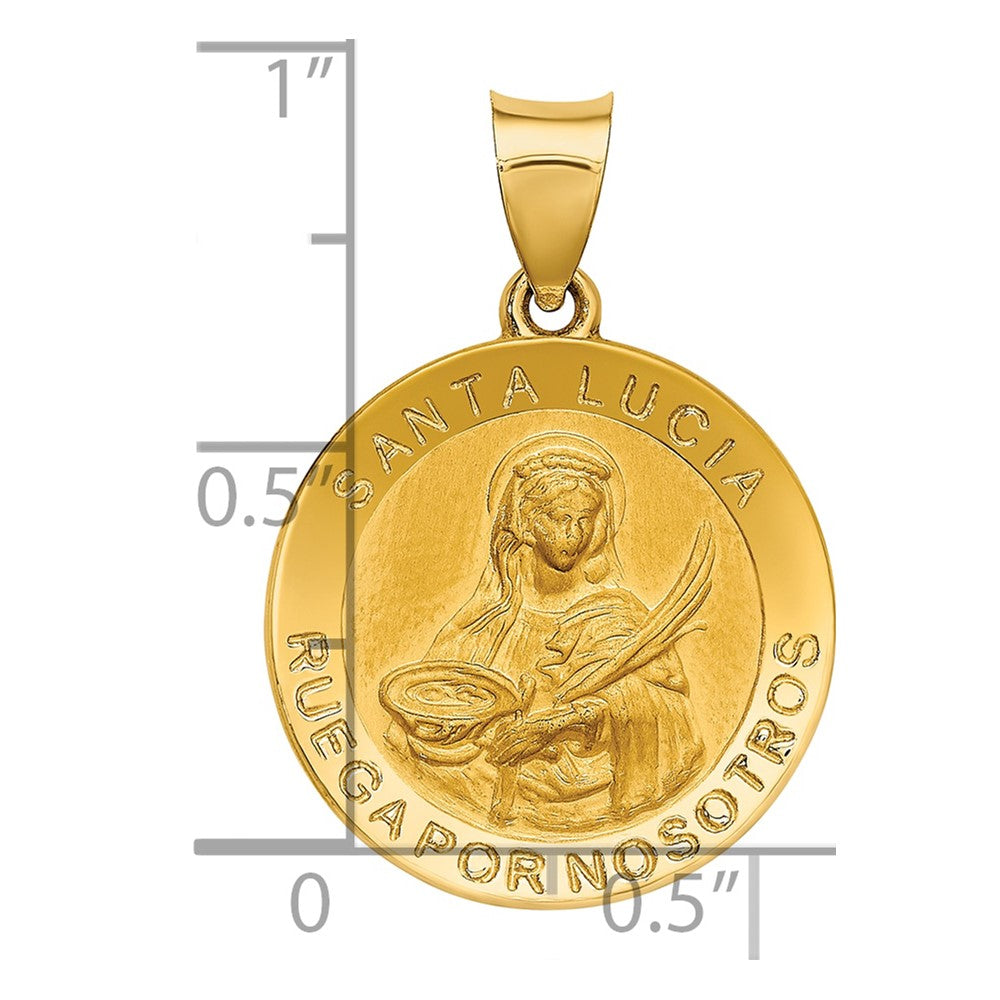 14K Gelbgold Poliert / Satiniert Hohl Spanish St. Lucy Medaille Anhänger