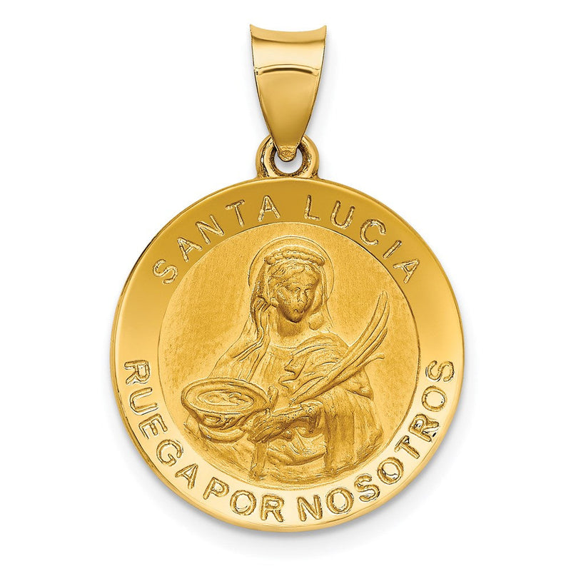 14K Gelbgold Poliert / Satiniert Hohl Spanish St. Lucy Medaille Anhänger