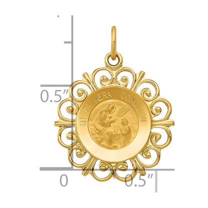 14K Gelbgold 14K Poliert/satin Spanish 1st Kommunion Medaille Hohl Anhänger