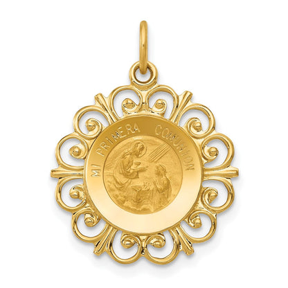 14K Gelbgold 14K Poliert/satin Spanish 1st Kommunion Medaille Hohl Anhänger