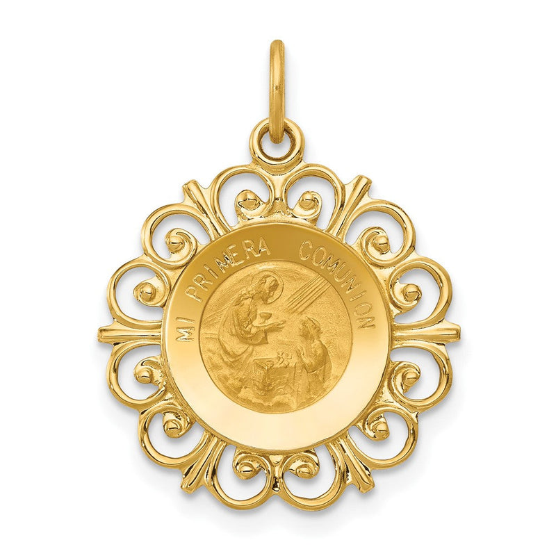 14K Gelbgold 14K Poliert/satin Spanish 1st Kommunion Medaille Hohl Anhänger