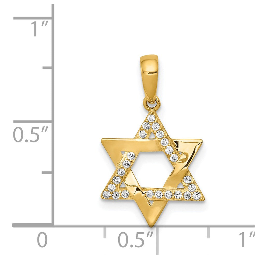 14K Gelbgold 14K Poliert Zirkonia Stern Of David Anhänger