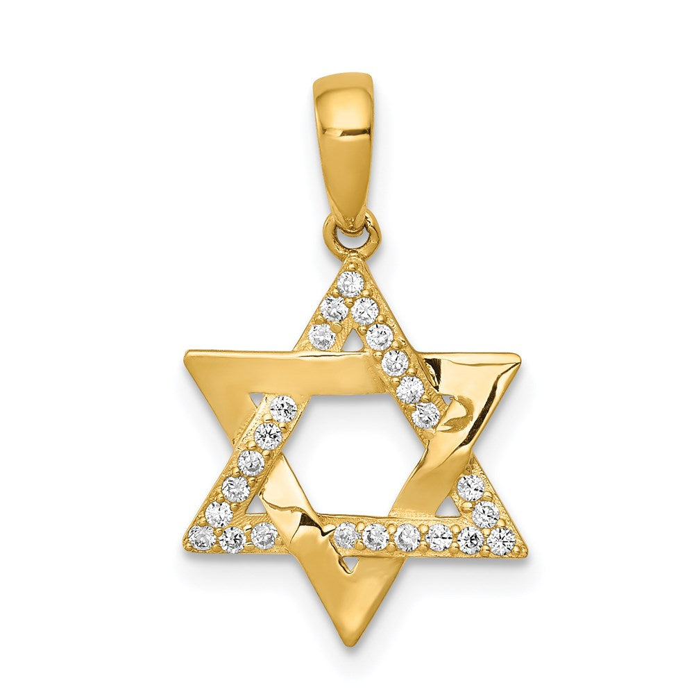 14K Gelbgold 14K Poliert Zirkonia Stern Of David Anhänger