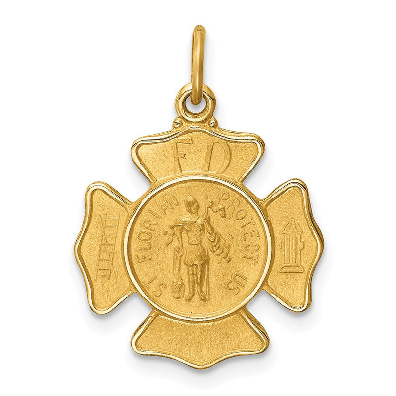 14K Gelbgold Massiv Poliert/satin Klein St. Florian Feuer Dept. Abzeichen Medaille