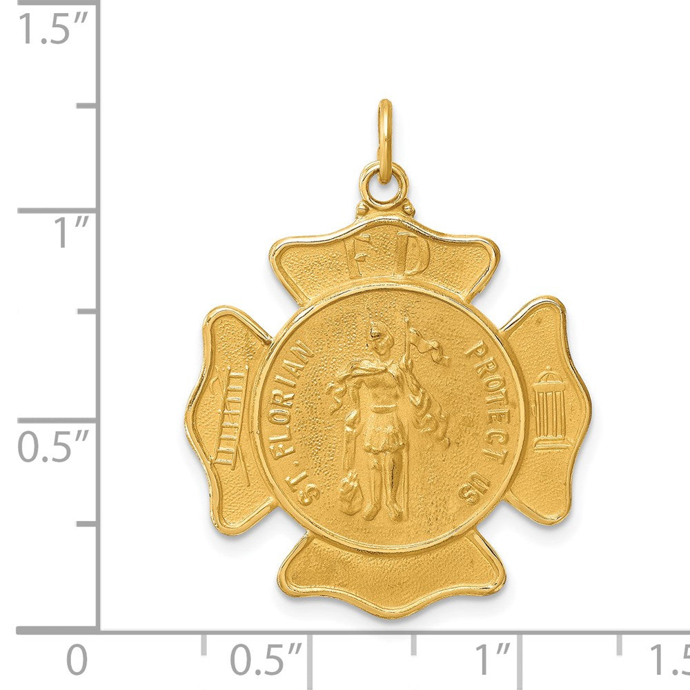 14K Gelbgold Massiv Poliert/satin Groß St. Florian Feuer Dept. Abzeichen Medaille