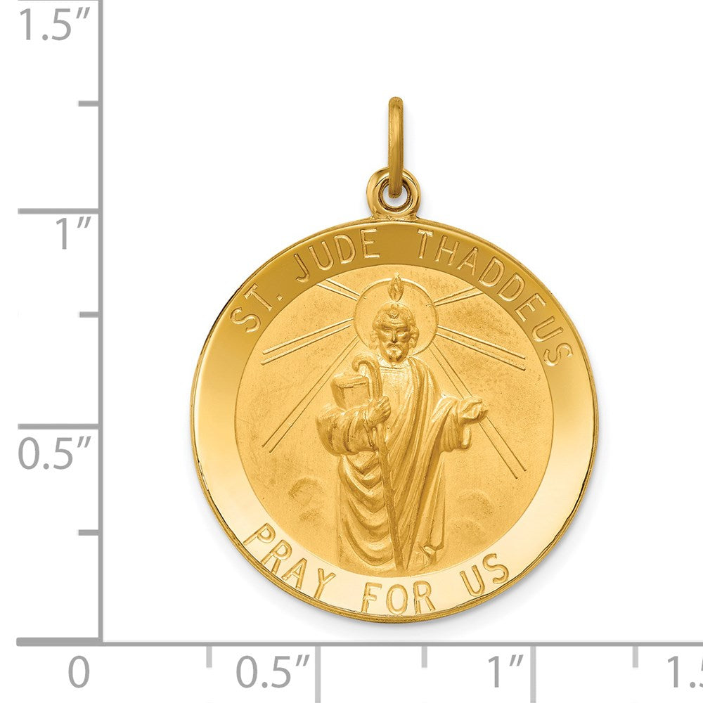14K Gelbgold Massiv Poliert/satin Groß Rund St. Jude Thaddeus Medaille