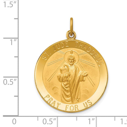 14K Gelbgold Massiv Poliert/satin Groß Rund St. Jude Thaddeus Medaille