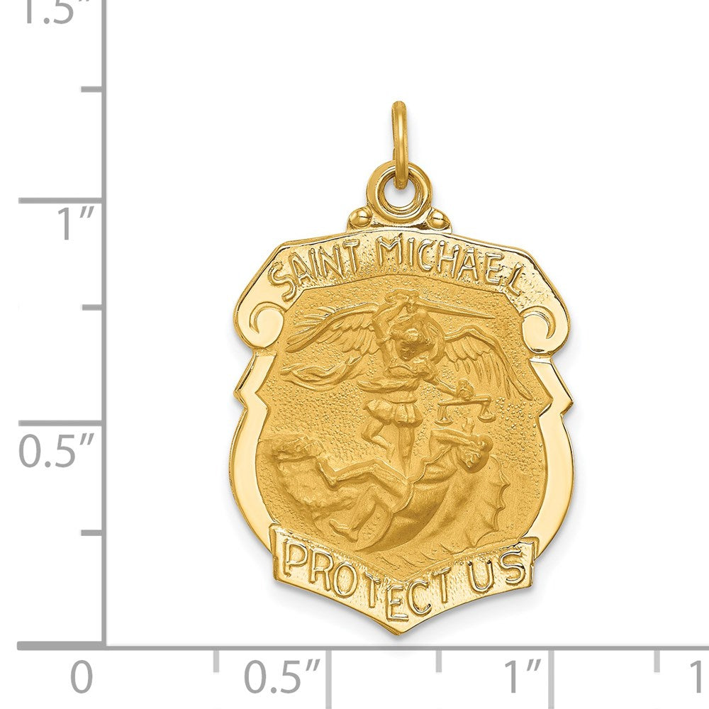 14K Gelbgold Massiv Poliert/satin Groß St. Michael Abzeichen Medaille