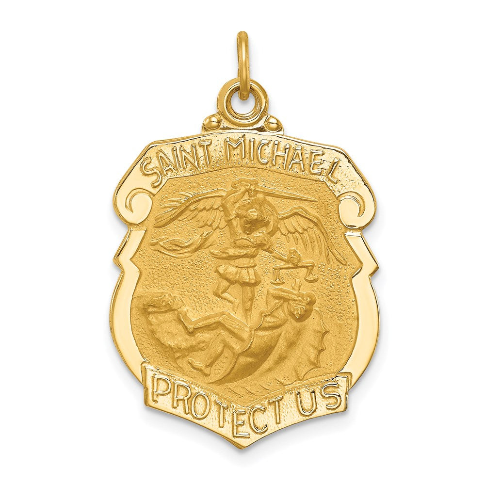 14K Gelbgold Massiv Poliert/satin Groß St. Michael Abzeichen Medaille