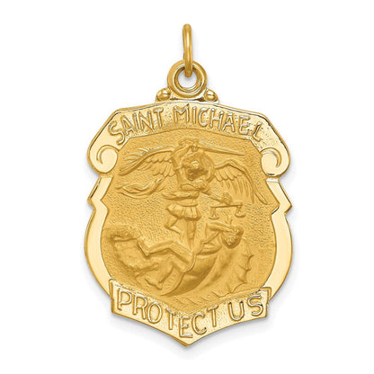 14K Gelbgold Massiv Poliert/satin Groß St. Michael Abzeichen Medaille