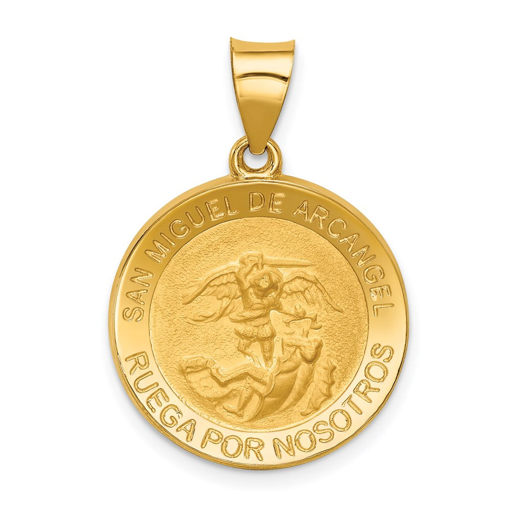 14K Gelbgold Hohl Poliert/satin Rund Spanish San Miguel Medaille