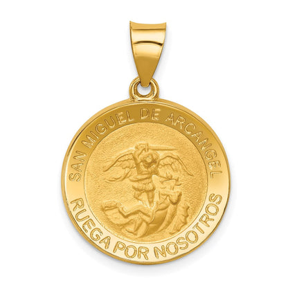 14K Gelbgold Hohl Poliert/satin Rund Spanish San Miguel Medaille