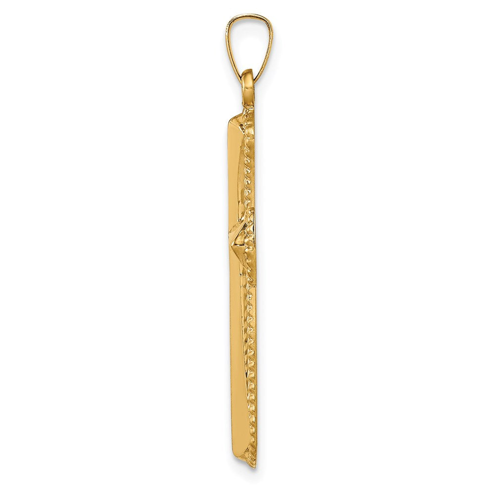 14K Gelbgold 14K Hohl Poliert Gekugelt Kante Kreuz