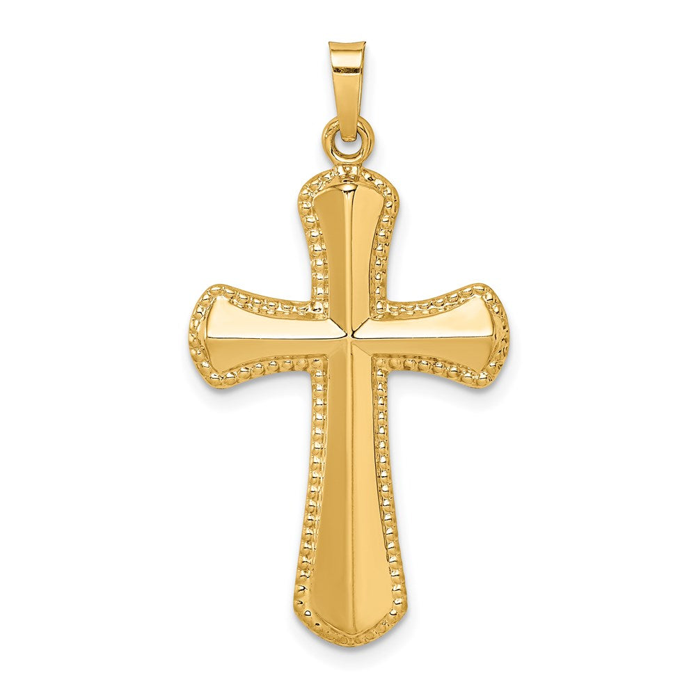 14K Gelbgold 14K Hohl Poliert Gekugelt Kante Kreuz