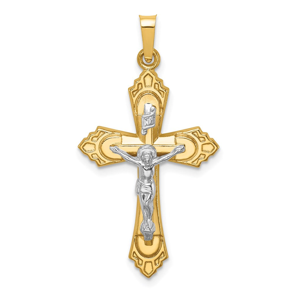 14K Bicolor 14K Bicolor Hohl Poliert Fleur De Lis Kruzifix