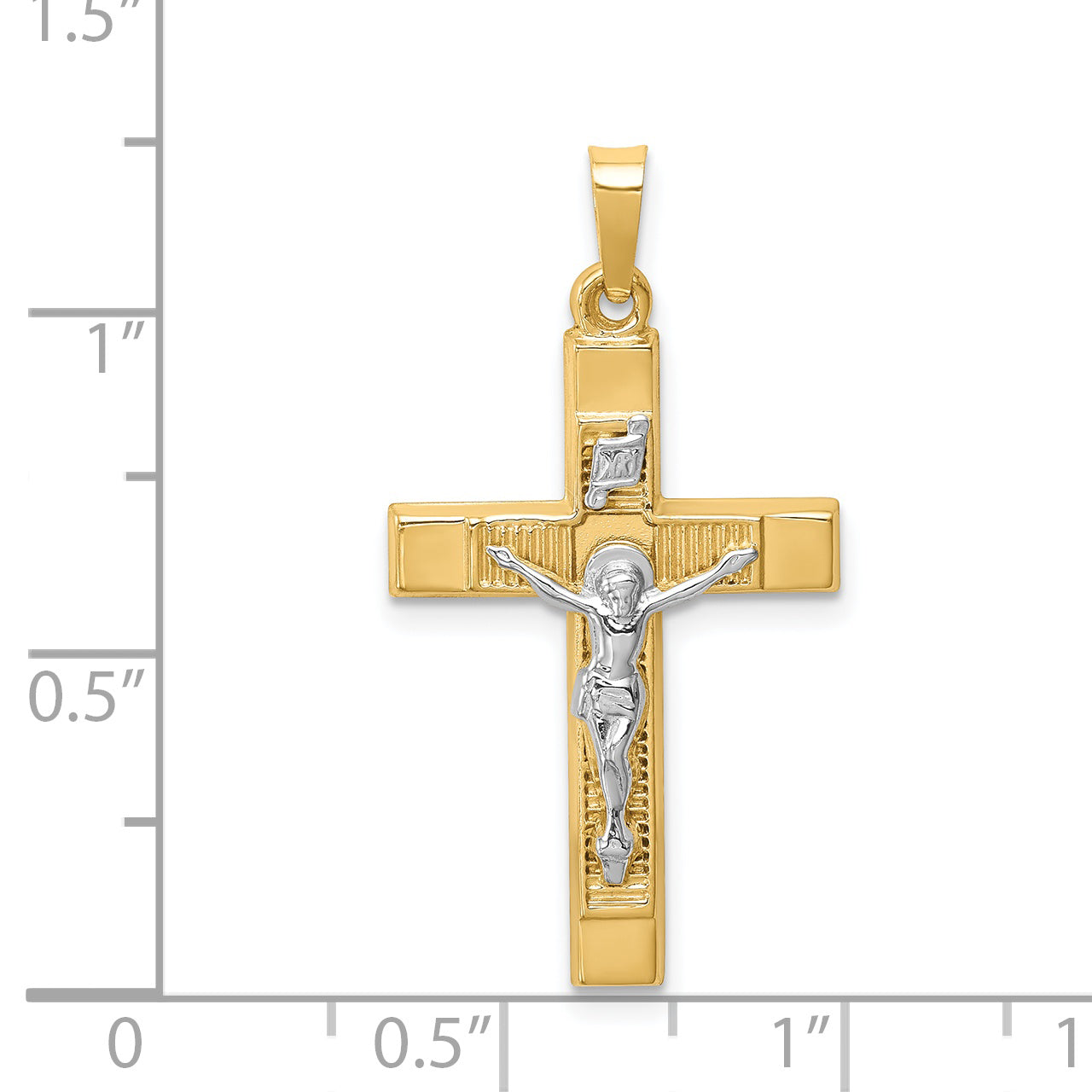 14K Bicolor 14K Bicolor Hohl Poliert Strukturiert Lateinisch Kruzifix