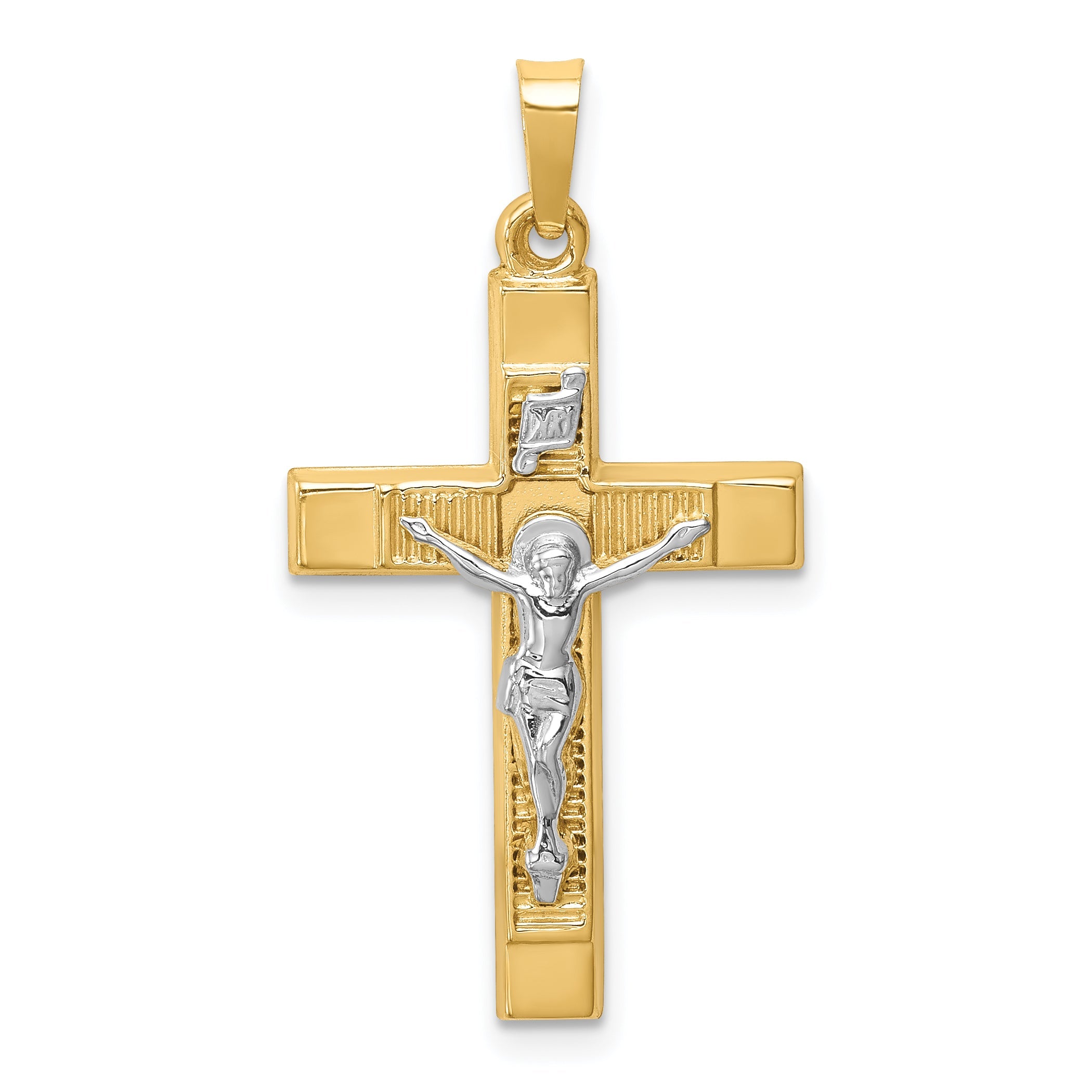14K Bicolor 14K Bicolor Hohl Poliert Strukturiert Lateinisch Kruzifix