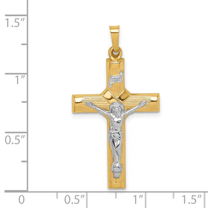 14K Bicolor Hohl Poliert Mittig X Kruzifix