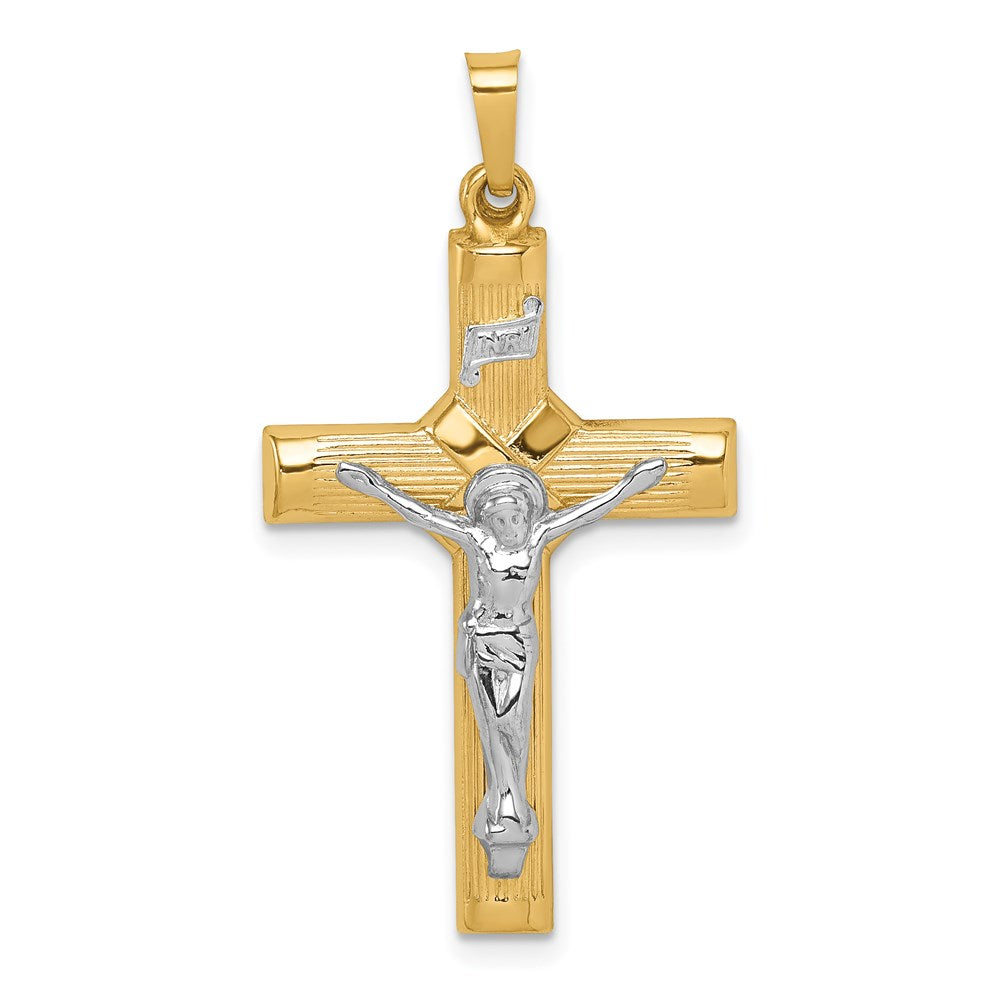 14K Bicolor Hohl Poliert Mittig X Kruzifix
