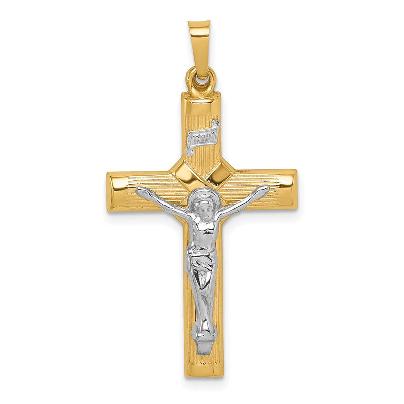 14K Bicolor Hohl Poliert Mittig X Kruzifix