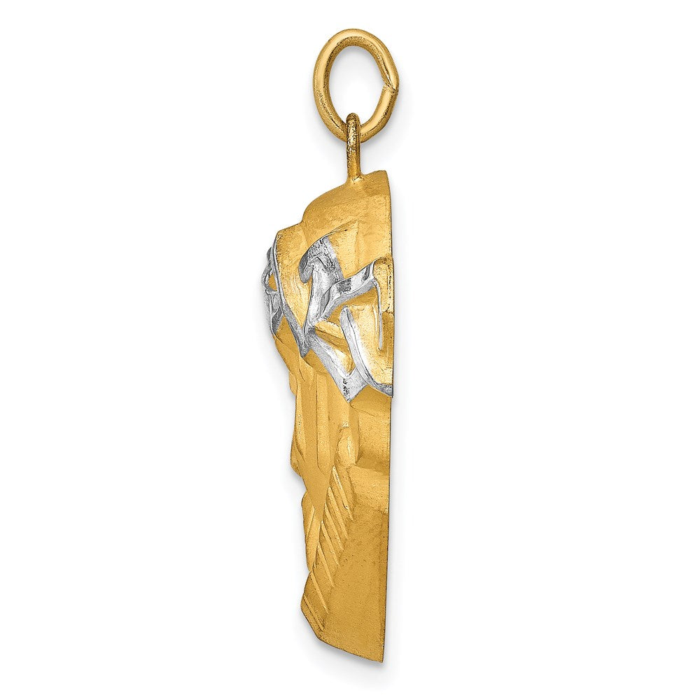 14K Gelb & Rhodium Hohl Poliert/satin Groß Jesus Medaille