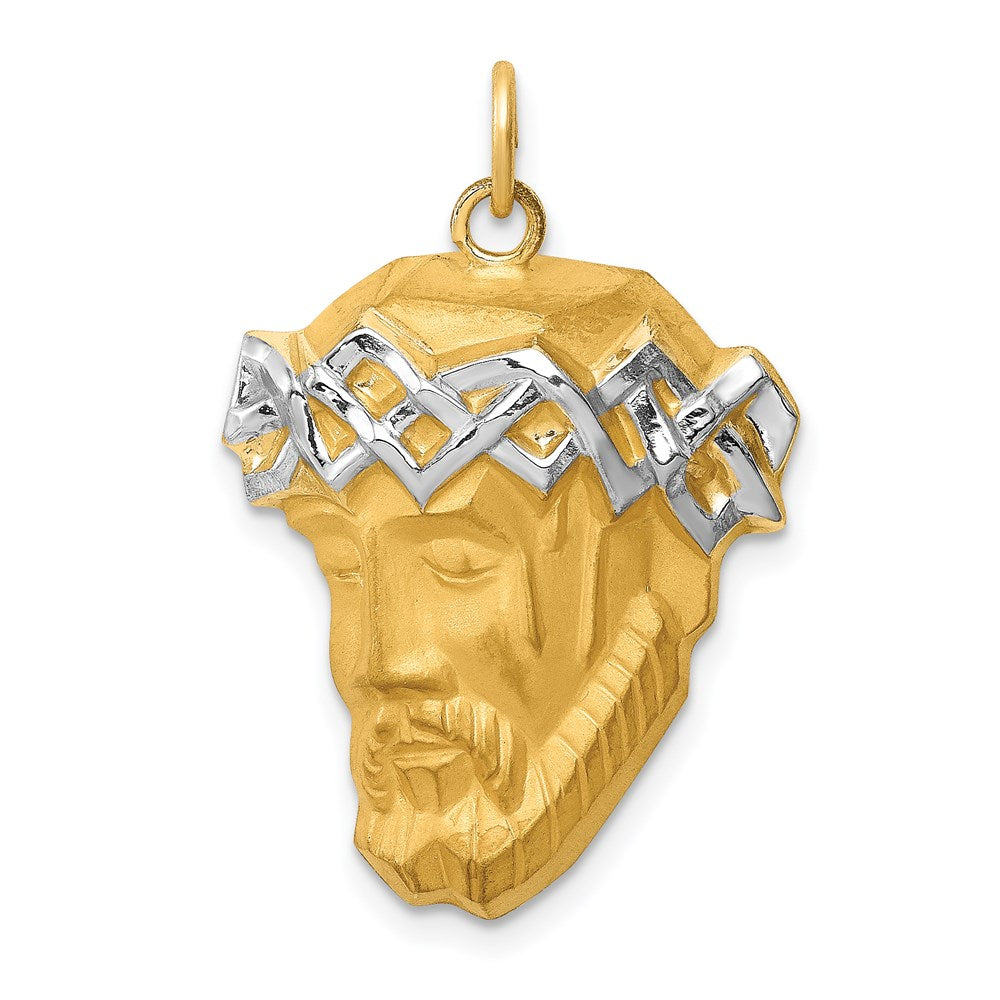 14K Gelb & Rhodium Hohl Poliert/satin Groß Jesus Medaille