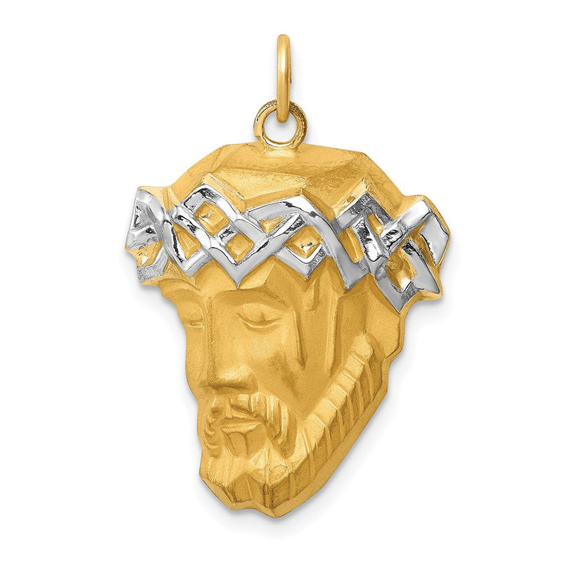 14K Gelb & Rhodium Hohl Poliert/satin Groß Jesus Medaille
