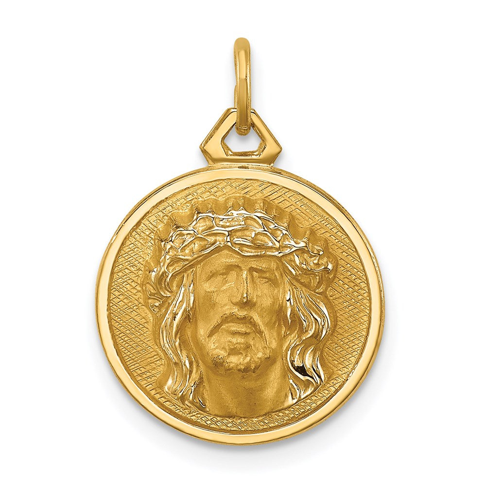 14K Gelbgold Poliert/satin Klein Rund Jesus Medaille