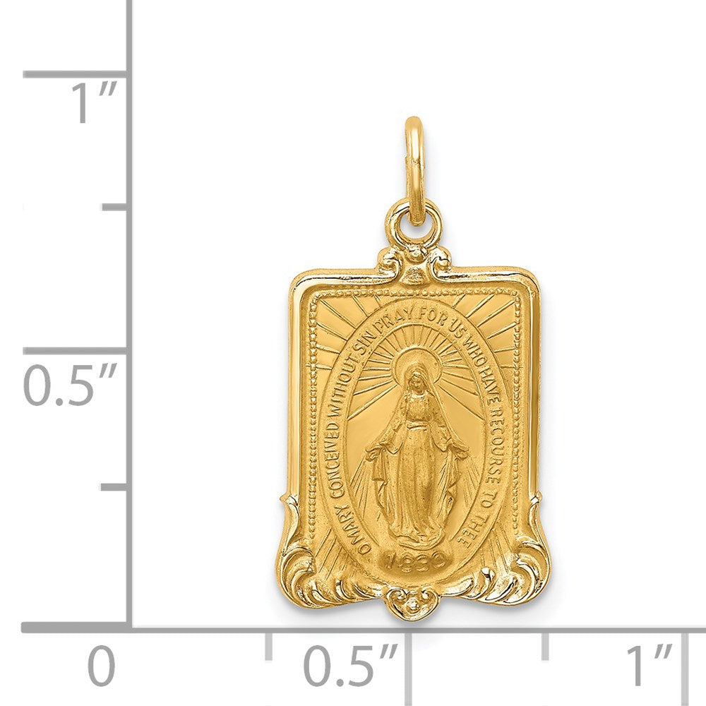 14K Gelbgold Massiv Poliert/satin Rechteck Framed Wundertätig Medaille