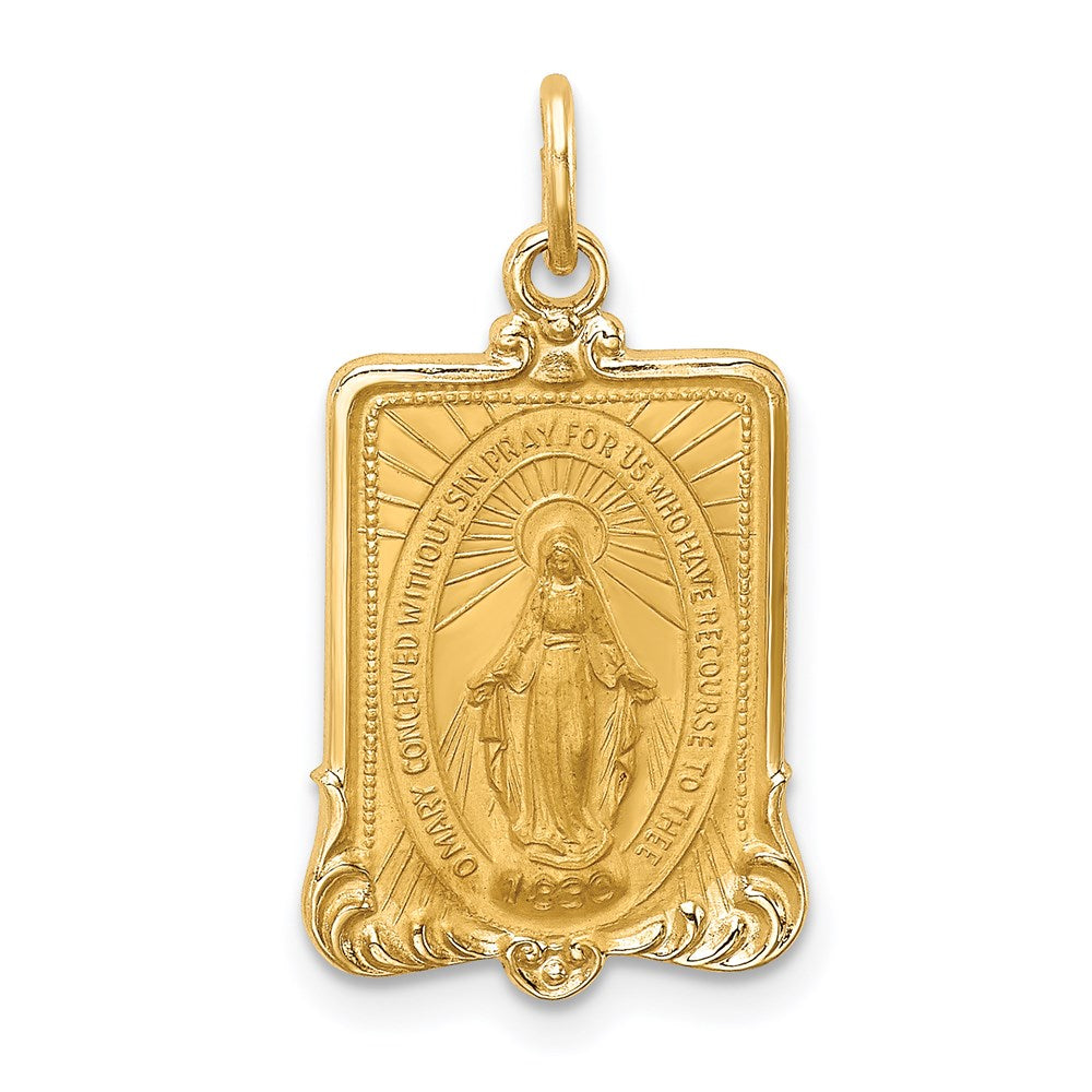14K Gelbgold Massiv Poliert/satin Rechteck Framed Wundertätig Medaille