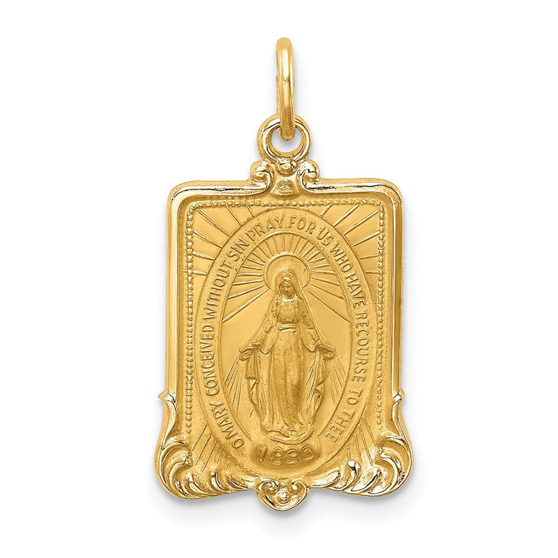 14K Gelbgold Massiv Poliert/satin Rechteck Framed Wundertätig Medaille
