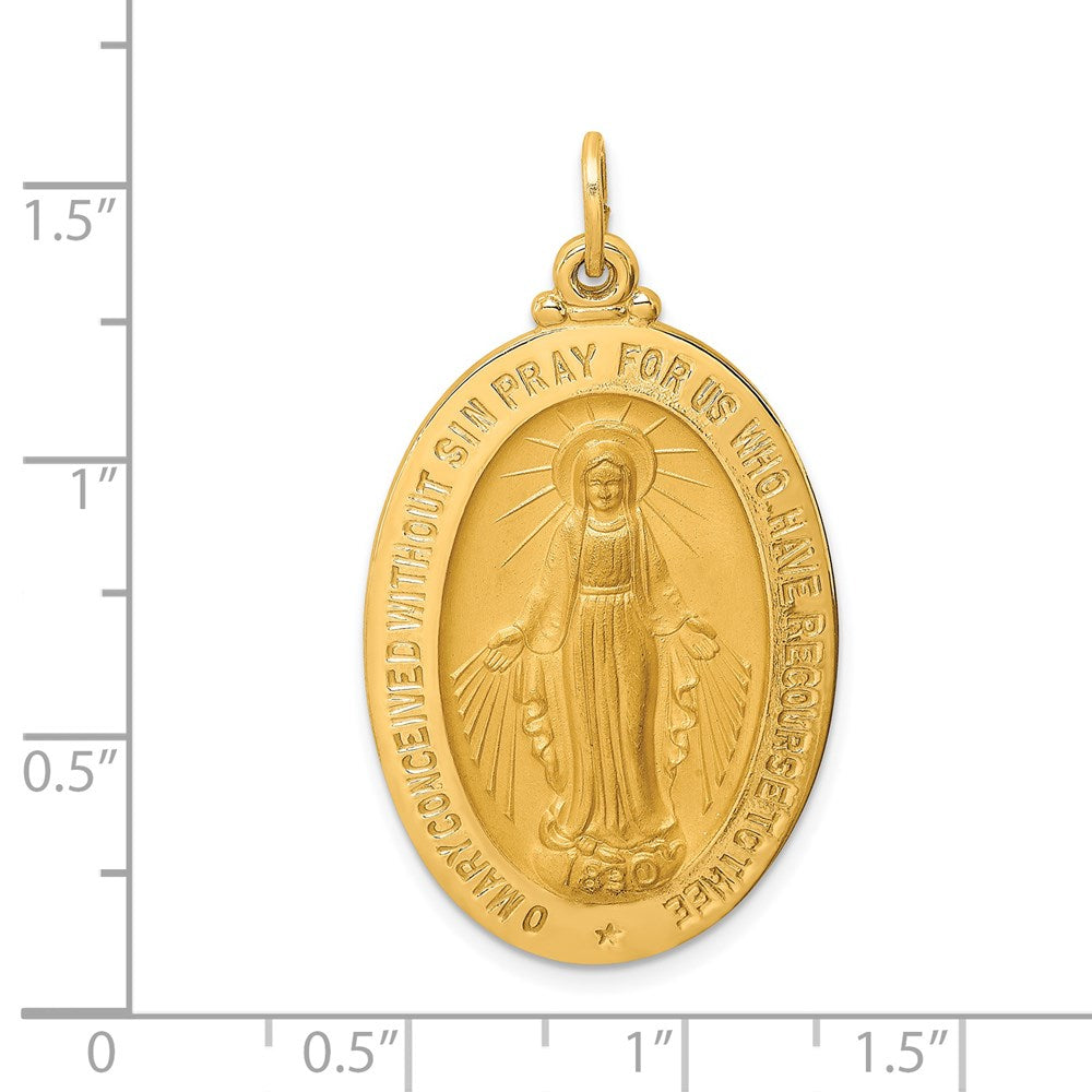 14K Gelbgold Massiv Poliert/satin Groß Oval Wundertätig Medaille