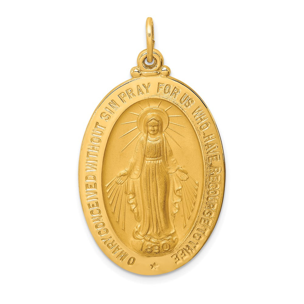 14K Gelbgold Massiv Poliert/satin Groß Oval Wundertätig Medaille