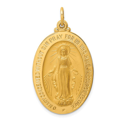 14K Gelbgold Massiv Poliert/satin Groß Oval Wundertätig Medaille