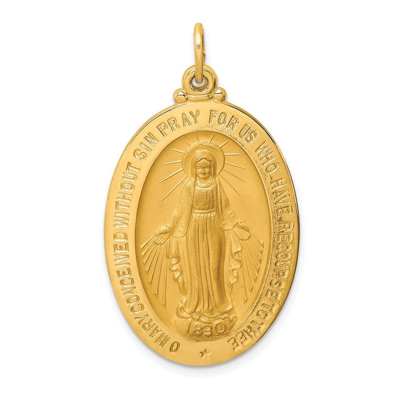 14K Gelbgold Massiv Poliert/satin Groß Oval Wundertätig Medaille