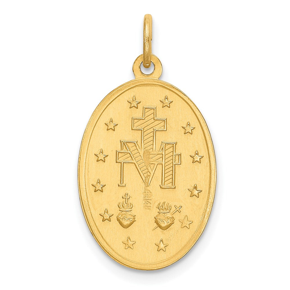 14K Gelbgold Massiv Poliert und Satiniert Oval Wundertätig Medaille