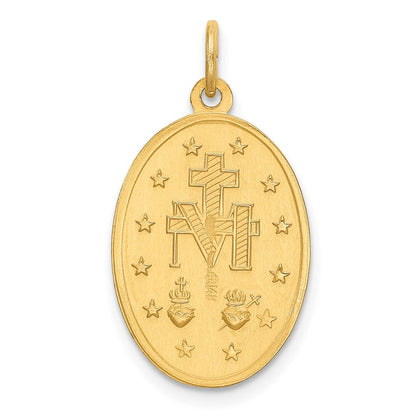 14K Gelbgold Massiv Poliert und Satiniert Oval Wundertätig Medaille