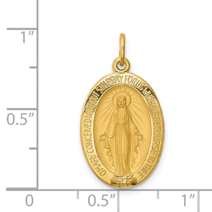 14K Gelbgold Massiv Poliert und Satiniert Oval Wundertätig Medaille