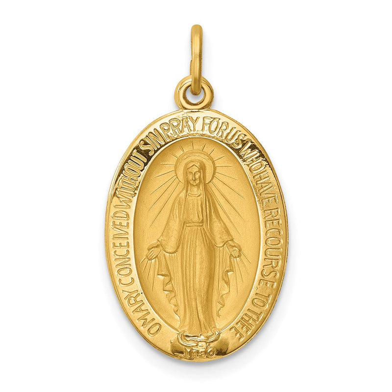14K Gelbgold Massiv Poliert und Satiniert Oval Wundertätig Medaille